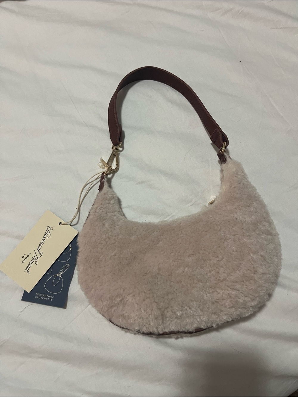 Faux Shearling Shoulder Bag in Light Taupe